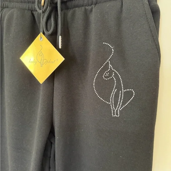 Baby Phat Black Rhinestone Logo Jogger Pants - Picture 2 of 8